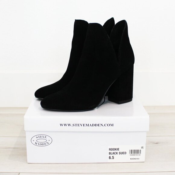 NEW Steve Madden Rookie Black Suede Side Notch Fashion Booties w/ Box, Size 6.5 - Picture 2 of 11